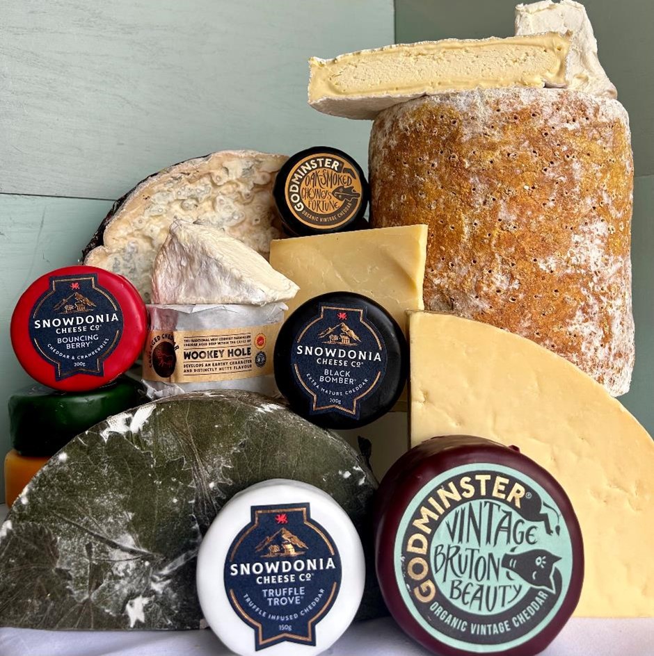 Local Devon & Artisan cut cheeses and truckles. Cornish Yarg, Colston basset, Sharpham brie, quickes cheddar & gorgonzola