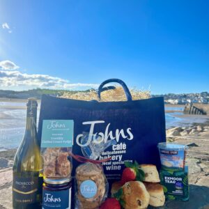 Johns of Instow & Appledore deli luxury clotted cream hamper filled with local and home goodies for the best cream tea in Devon