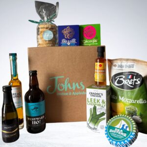 Johns Thankyou Hamper Box. With a fine selection of snacks, sweet, beer, bubbles and more.